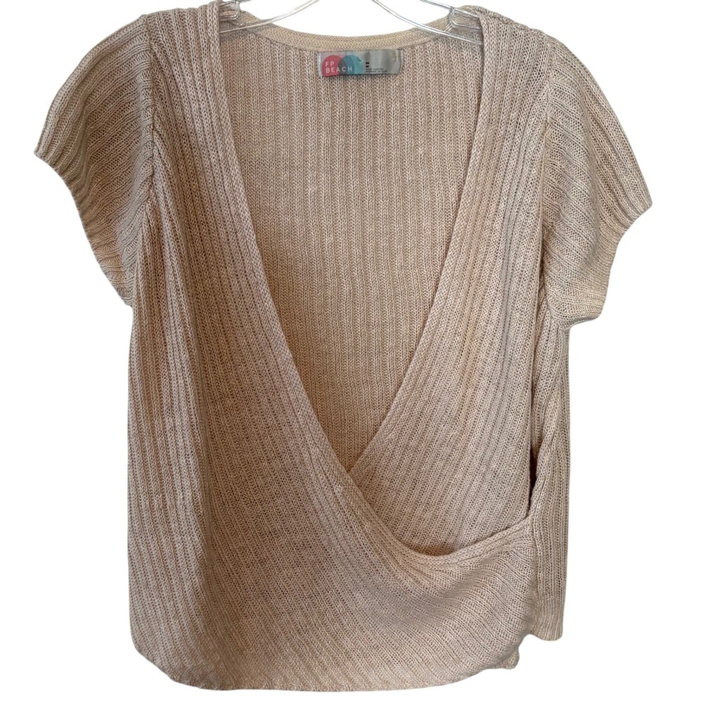 Free People FP‎ Beach Women's Tan Linen Faux Wrap Vest in Size M